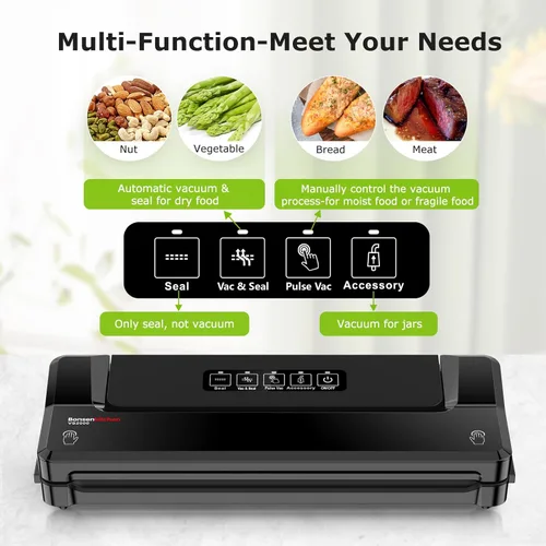 Vista 2 de Bonsenkitchen Máquina selladora al vacío Sellador de alimentos compacto para almacenamiento de cocina y preparación de comidas Múltiples modos