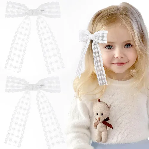 Vista 13 de 2 piezas de lazos largos con cinta para el pelo para niñas, clip de pelo con lazo de seda, accesorio para el cabello con cinta de grogrén para Rojo