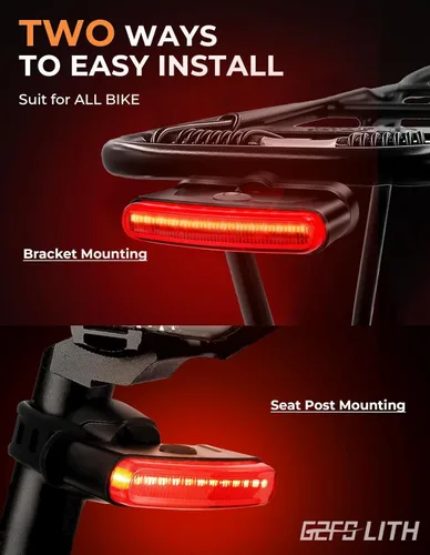 Vista 4 de luz trasera recargable para bicicleta de 150 lúmenes, luz trasera impermeable IPX6 para bicicleta, linterna de seguridad visible de 220°, 5 modos