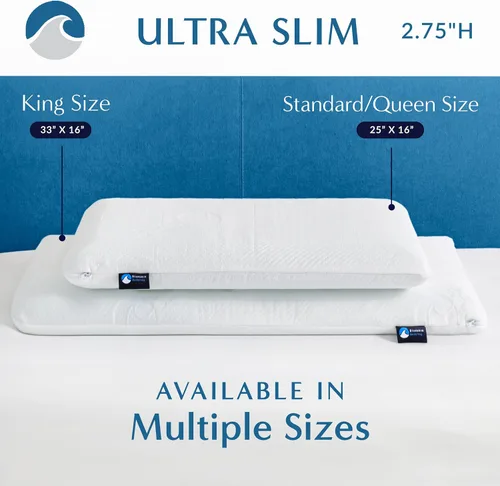 Vista 6 de Bluewave Bedding Almohada de espuma viscoelástica de gel ultra delgada para personas que duermen boca abajo y espalda, diseño delgado y plano