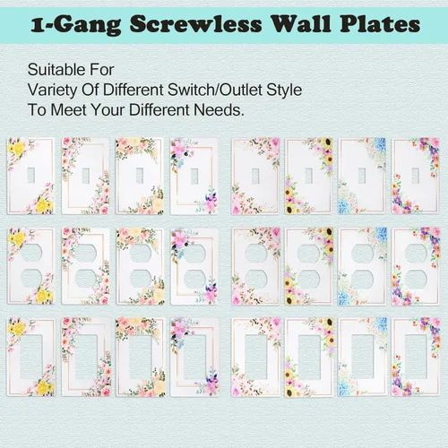 Vista 6 de Cubiertas decorativas para interruptor de luz artística, placa de pared sin tornillos, placa de pared eléctrica GFCI de una sola banda
