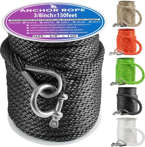 Vista 19 de Cuerda de anclaje prémium de 100 pies x 3/8 pulgadas, cuerda de anclaje MFP maciza con dedal y grillete, color naranja/amarillo