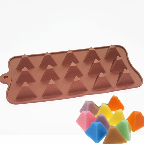 Vista 2 de X-Haibei Mini molde de silicona piramidal – 15 cavidades para cubitos de hielo, trufas, chocolate, dulces, jabón, moldes de resina, bandeja flexible