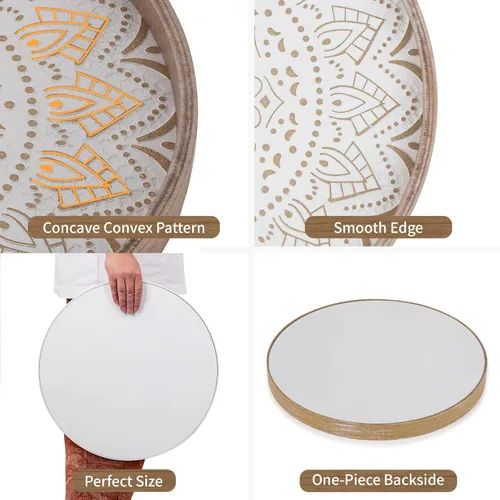 Vista 4 de Hanobe Bandeja Decorativa para Mesa de Café: Bandejas Redondas de Madera para Decoración Bohemia del Hogar, Centro de Mesa Rústico de Granja de 12