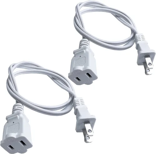 Vista 10 de Cable de extensión de 1 pie, corto de 2 clavijas, cable de alimentación pequeño polarizado macho-hembra de 18 AWG para interiores, NEMA 5-15P a NEMA