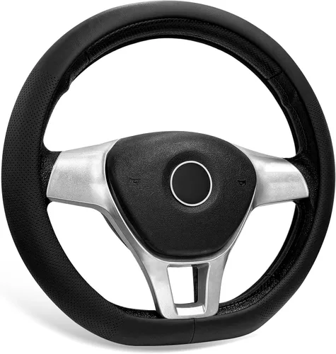 Funda para volante de automóvil, funda de cuero en forma de D con forro antideslizante, parte inferior plana transpirable, protector de volante de