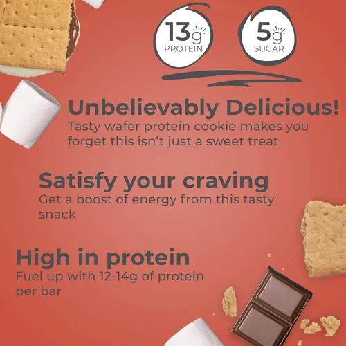 Vista 2 de Power Crunch Barras de oblea de proteínas, bocadillos ricos en proteínas con delicioso sabor, S'Mores, 1.4 onzas (12 unidades)