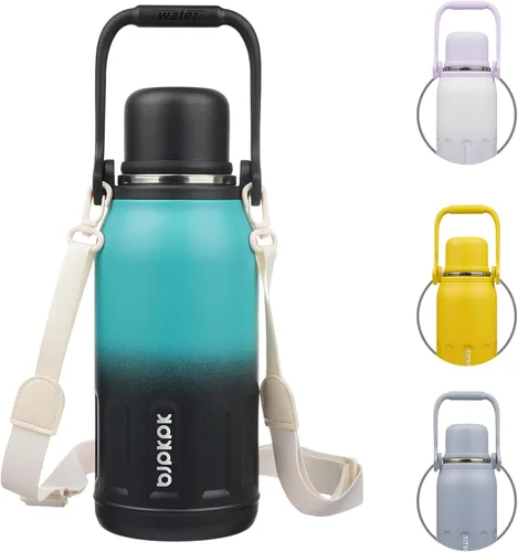 Vista 10 de BJPKPK Botella de agua aislada de acero inoxidable de 27 onzas con asa y tapa de taza, botella térmica de metal de viaje, perla morada