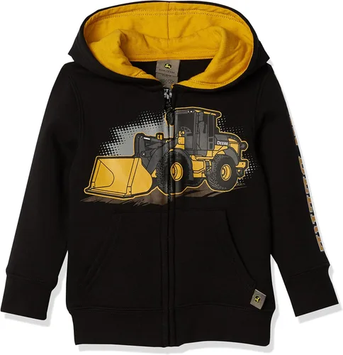 John Deere Sudadera con capucha Tractor de vellón con cremallera frontal para niños pequeños, Negro -