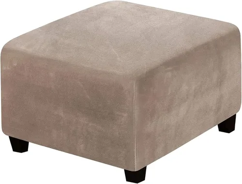 Vista 14 de ADPON Fundas otomanas cuadradas de terciopelo para otomanas, fundas protectoras para reposapiés cuadrados, fundas protectoras para taburetes de Beige