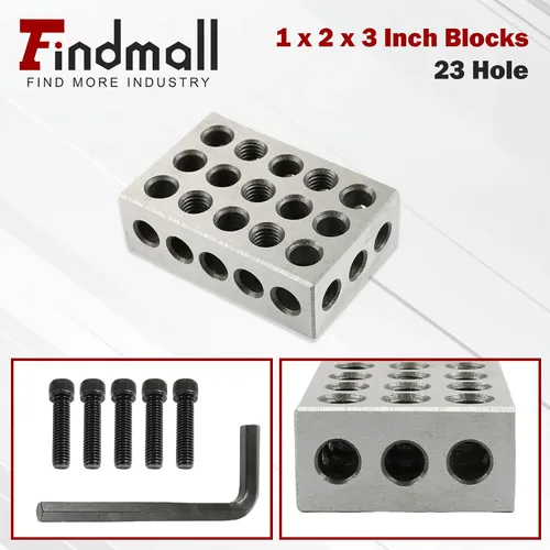 Vista 4 de findmall Bloques de 1 x 2 x 3 Pulgadas Precisión 0.0001 Juego de Bloques 1 x 2 x 3 de 23 Agujeros con Tornillos Llave Hexagonal Caja de Plástico