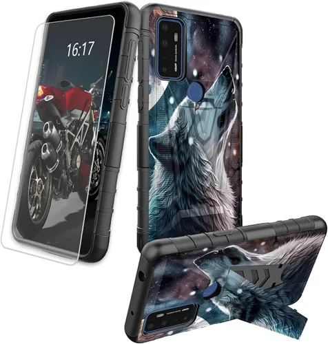Vista 75 de Funda para AT&T Maestro Max 2021/Cricket Ovation 2 con protector de pantalla de vidrio templado, funda resistente con función atril integrada