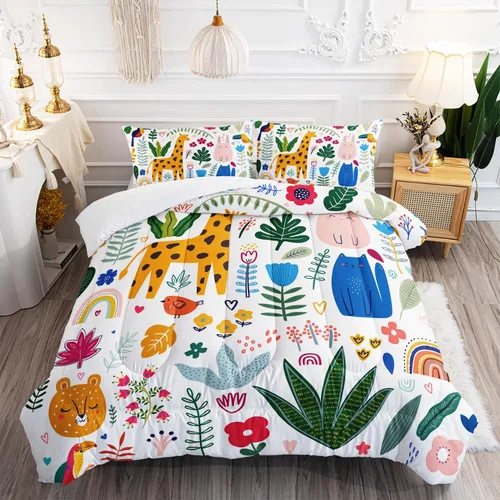 Vista 9 de Juego de edredón de unicornio para niñas, juego de ropa de cama de mariposa, juego de edredón de arco iris, tamaño individual con 1 edredón y 2