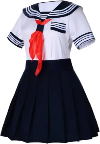 Vista 5 de Uniforme de manga corta para niñas de escuela japonesa, falda plisada azul marino, disfraz de anime con calcetines