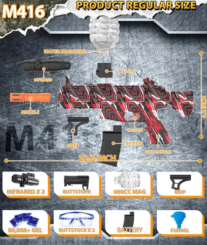 Vista 5 de Paquete de 2 lanzadores eléctricos de bolas de gel, lanzador automático de bolas de salpicaduras de alta velocidad con más de 80000 y gafas