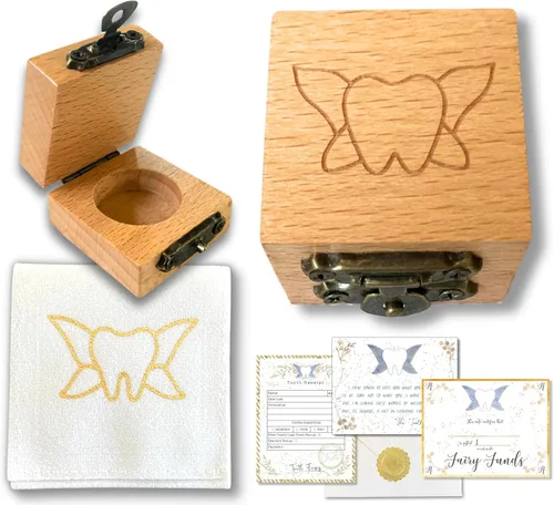 Vista 2 de Caja de dientes con cierre y bolsa de dientes Caja de hadas de dientes para niñas o niños y bolsa de hadas de dientes Cierre de cierre - Juego