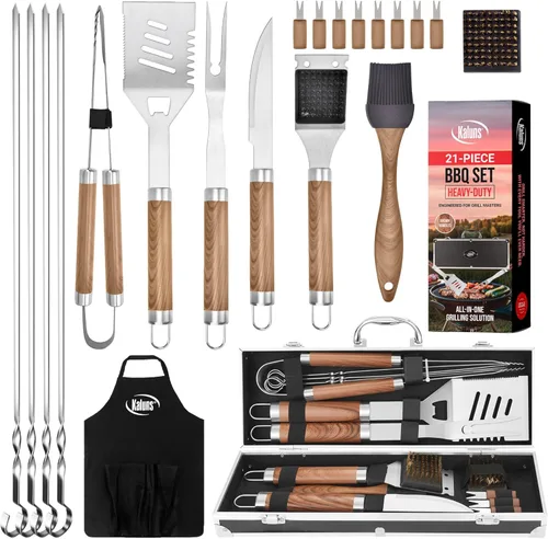 Vista 11 de Kaluns - Juego de accesorios para barbacoa, juego completo de parrilla, regalos para papá para Navidad, 40 piezas de accesorios premium