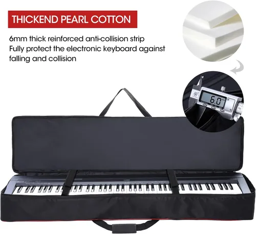 Vista 4 de Funda para teclado de 88 teclas, funda para piano con bolsa para teclado de 2 bolsillos, 600D Oxford duradero interior acolchado cobertura completa