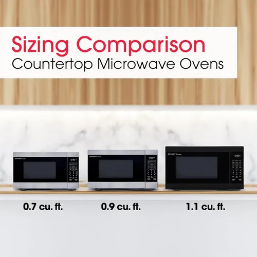 Vista 5 de Horno microondas de sobremesa SHARP con bandeja giratoria de carrusel extraíble de 10.6", 900 vatios, 0.9 pies cúbicos, acero inoxidable
