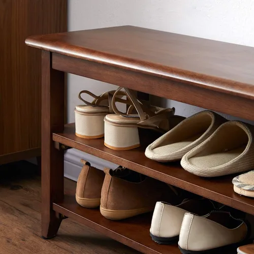 Vista 4 de XKZG Banco de Almacenamiento con Zapatero de Madera, Banco para Zapatos de Madera Sólida Rústica para Entrada (Marrón, 23.6")