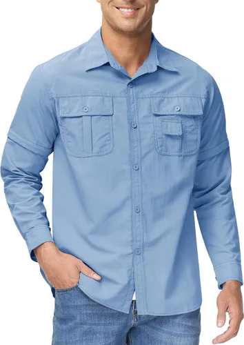 Vista 2 de TACVASEN Camisa de manga larga convertible, transpirable, de secado rápido, con protección UV, para hombre