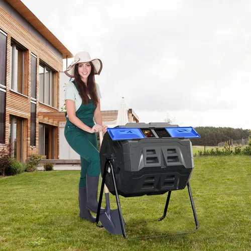 Vista 6 de SQUEEZE master Contenedor grande de compost, giratorio para jardín al aire libre con termómetro, medición automática de temperatura, marco de acero