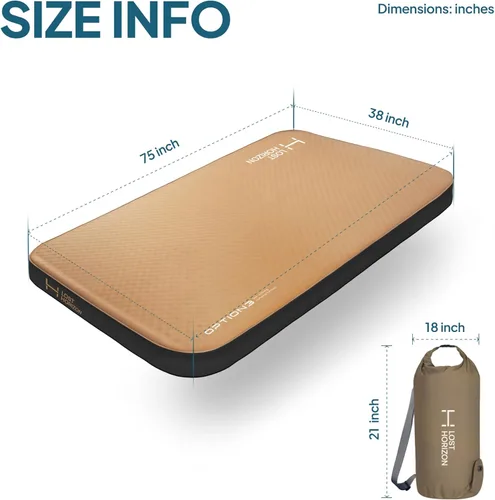 Vista 2 de LOSTHORIZON Colchón de campamento de aire y espuma, almohadilla de dormir autoinflable, 4.5 pulgadas de grosor, con saco inflable, tamaño individual