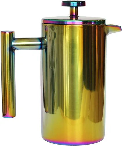 Vista 3 de Cafetera de prensa francesa, cafetera de acero inoxidable, prensa francesa de doble pared, arco iris, 34 oz/1 L