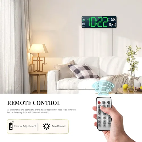 Vista 4 de Reloj digital, reloj de pared digital para decoración de sala de estar, reloj despertador de escritorio para dormitorio, reloj de pared grande