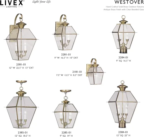 Vista 7 de Livex Lighting 2381-01 Westover - Farol de pared para exteriores, 3 luces, latón antiguo