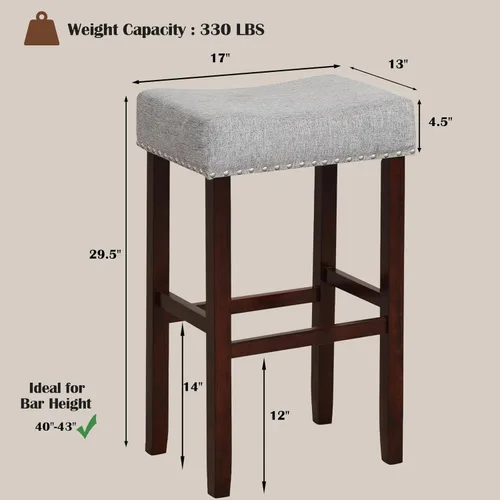 Vista 14 de ERGOMASTER Taburetes de bar, 24 pulgadas, modernos taburetes de sillín, madera de caucho, caqui/marrón, juego de 2