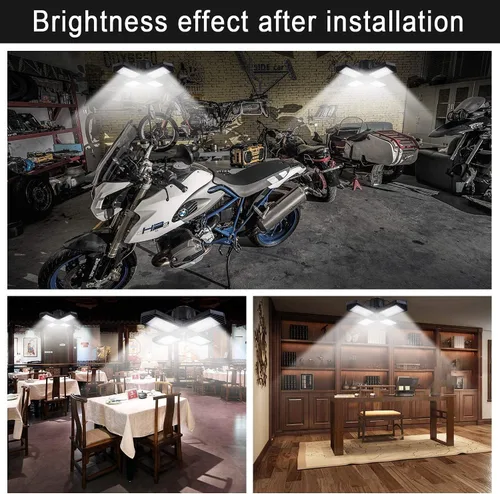 Vista 4 de Paquete de 2 luces LED para garaje, 100 W, iluminación LED deformable de 10000 lm, E26, luz diurna, 6000 K, luces ajustables súper brillantes