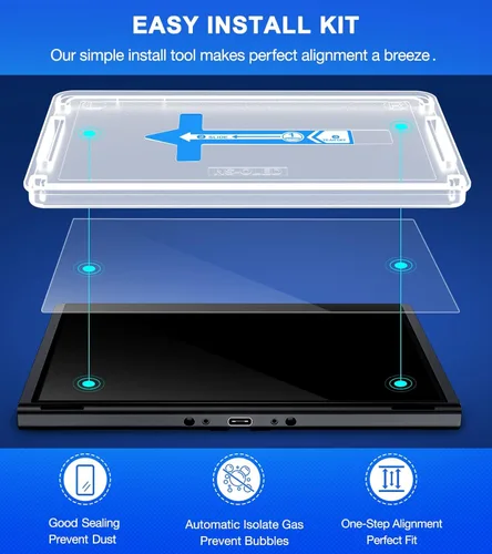 Vista 2 de ELISWEEN Protector de pantalla OLED de cristal templado con kit de alineación automática para Nintendo Switch 2021 protector de pantalla OLED