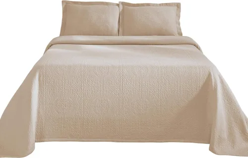 Vista 2 de Superior Juego de colcha de algodón de flor de lis, mantas cálidas, ropa de cama para todas las estaciones, decoración de dormitorio, colcha