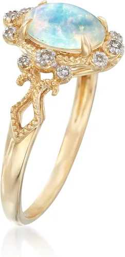 Vista 3 de Ross-Simons Anillo de ópalo etíope y diamantes en oro amarillo de 14 quilates