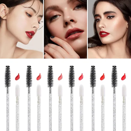 Vista 7 de 200 cepillos de labios y carrete de cejas, aplicador de lápiz labial desechable de cristal, varitas de rímel, kits de herramientas de belleza
