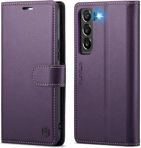 Vista 9 de FLIPALM Funda tipo cartera para Samsung Galaxy S22 Plus, con bloqueo RFID, soporte para tarjetas de crédito, de piel sintética, función atril, funda