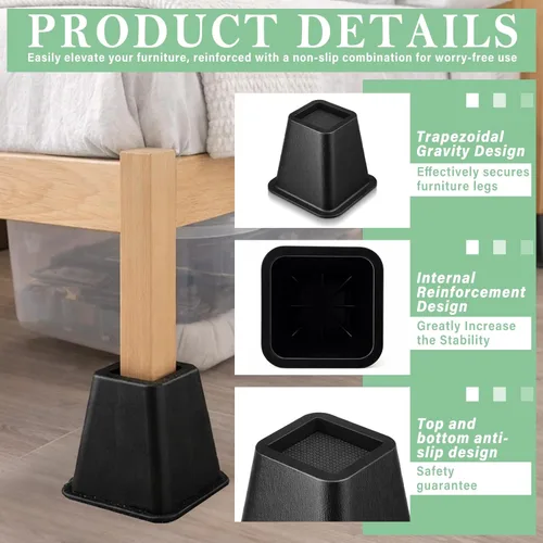 Vista 3 de Novabright 4 Pack 6 Inch College Dorm Bed Risers Heavy Duty Extra Plastic Furniture Risers Stackable Furniture Riser for College Dorm Under Bed