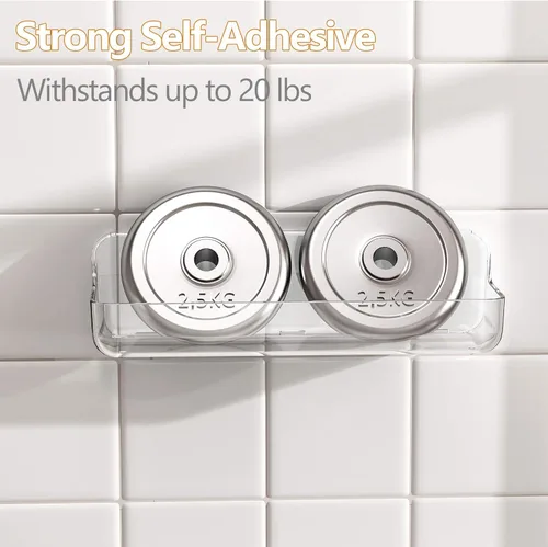 Vista 6 de UDD Estante adhesivo acrílico transparente para ducha, 2 organizadores de ducha de plástico con cinta autoadhesiva, estantes de ducha de montaje