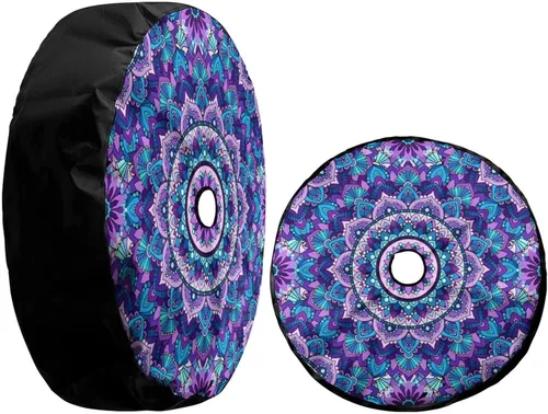 Vista 3 de Foruidea - Cubierta de neumático de repuesto estilo bohemio con estampado de mandala y orificio para cámara de respaldo, cubierta de rueda
