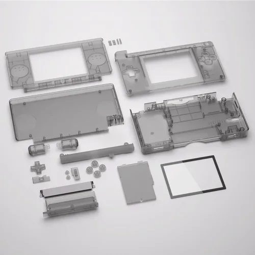 Vista 6 de eXtremeRate Carcasa completa de repuesto negra transparente para Nintendo DS Lite, funda de consola de mano personalizada con botones, lente
