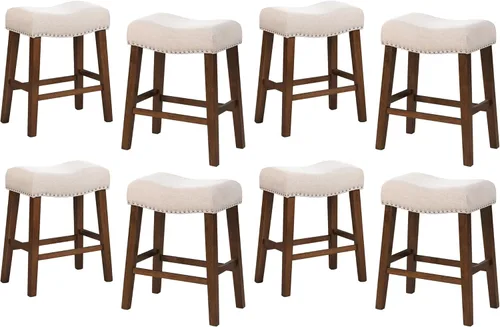 Vista 11 de Taburetes de bar de altura de mostrador de 24 pulgadas, modernos taburetes de isla de cocina sin respaldo con reposapiés, patas de madera maciza