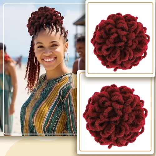 Vista 14 de Chignons de Dreadlocks Afro con cordón de alto moño, coleta afro con cabello postizo, locs falsas, chignons con clip para cola de caballo