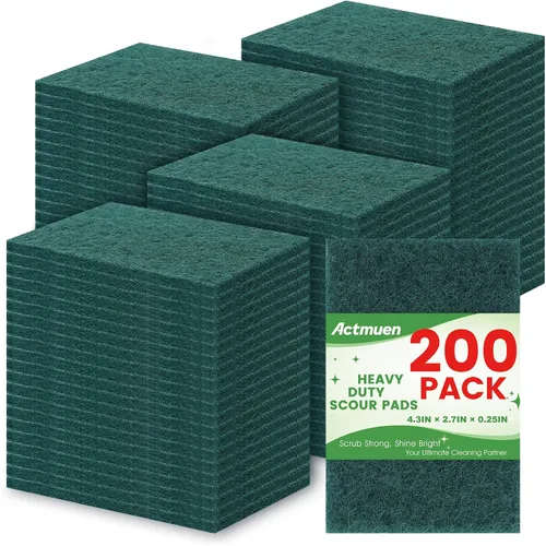 Paquete de 200 almohadillas verdes para fregar, almohadillas resistentes para fregar platos, reutilizables para limpiar, almohadillas multiusos para