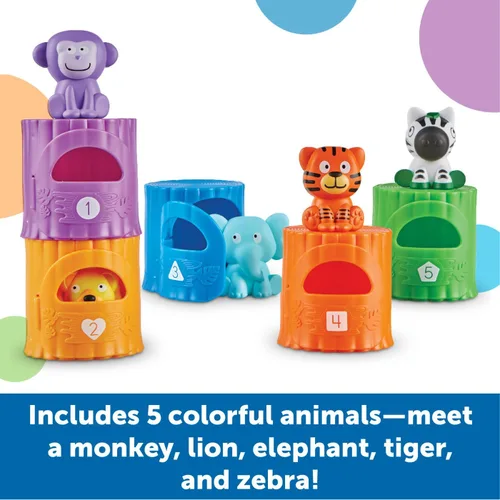 Vista 3 de Learning Resources Peekaboo Learning Jungle Toddler - 10 piezas, a partir de 18 meses, juguetes Montessori para niños pequeños, forma apilable