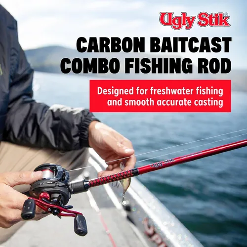 Vista 2 de Combo de carrete de cebo de bajo perfil y caña de pescar Ugly Stik Carbon