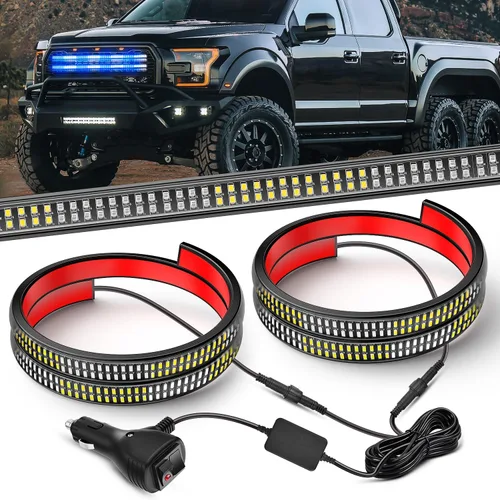Vista 23 de Nilight 2 tiras de luces estroboscópicas de rejilla de camión de 24 pulgadas, 384 luces LED de emergencia, color ámbar, flexible, intermitente