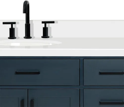 Vista 317 de ARIEL Hepburn - Tocador de baño de 30 pulgadas con fregadero, madera maciza, encimera y protector contra salpicaduras de cuarzo blanco puro de 1.5