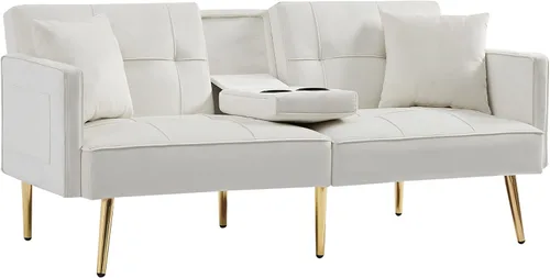 Vista 4 de Sofá cama, sofás cama y sofás con 2 tazas – Sofá reclinable convertible de 69 pulgadas, moderno sofá futón ajustable de terciopelo, sofás, cama