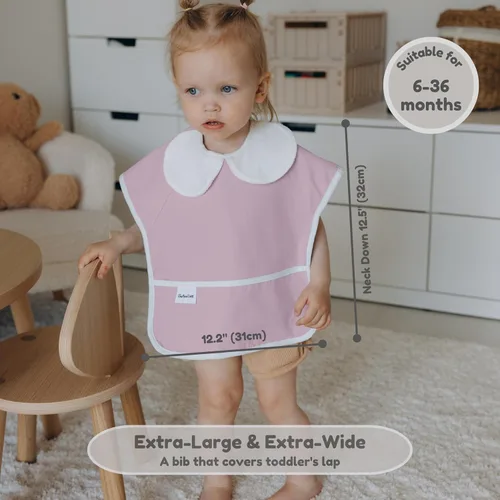 Vista 2 de Babero impermeable de 6 capas para bebé, reversible, ajustable, lavable, resistente al aceite de manchas, 6-36 meses, paquete de 2, babero de comida